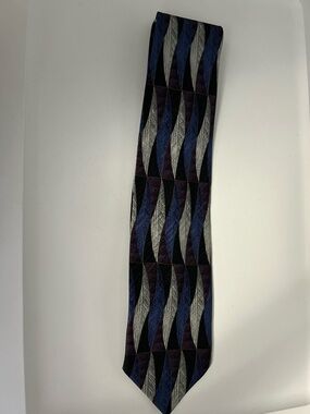 Kolte Italian Men's Curved Wave Pattern Tie in Blue, Gray & Black